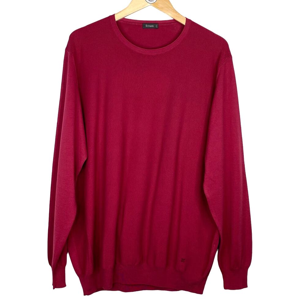 Ferrante Crewneck Piquet Knit Pullover Sweater Men EU 58 XL Cotton Raspberry Red